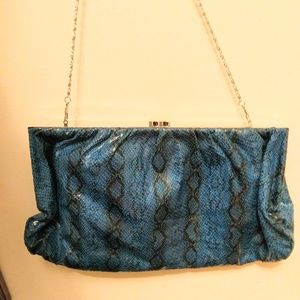 Blue faux-snake skin clutch